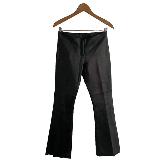 bebe Pants 4 Vintage 90s Y2K Leather Black Low Rise Flare Festival Grunge Goth - Picture 1 of 13